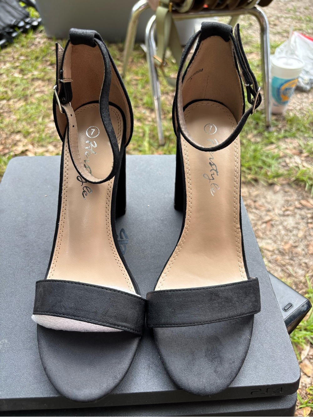Herstyle Black Ankle-Strap Block Heels